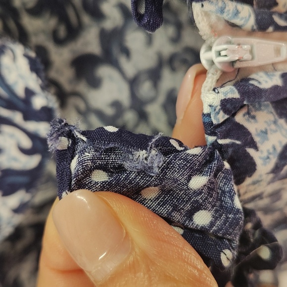 Madison West Slip Dress Blue White Print Size 9 10 Zip Back Vintage - Picture 6 of 6